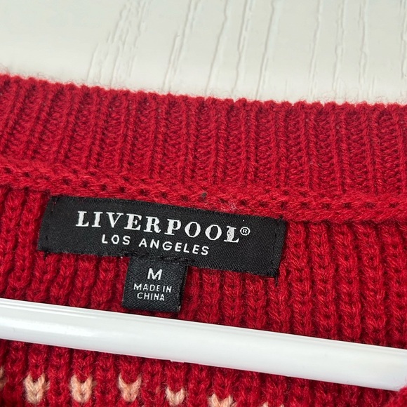 LIVERPOOL Red Striped Raglan Sleeve Sweater with Rounded Hem - Picture 7 of 8
